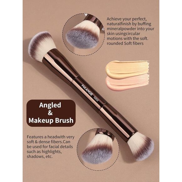 Maange 4 Pieces Coffee Double-ended Kabuki Foundation Makeup Brushes Set - Picture 4 of 5